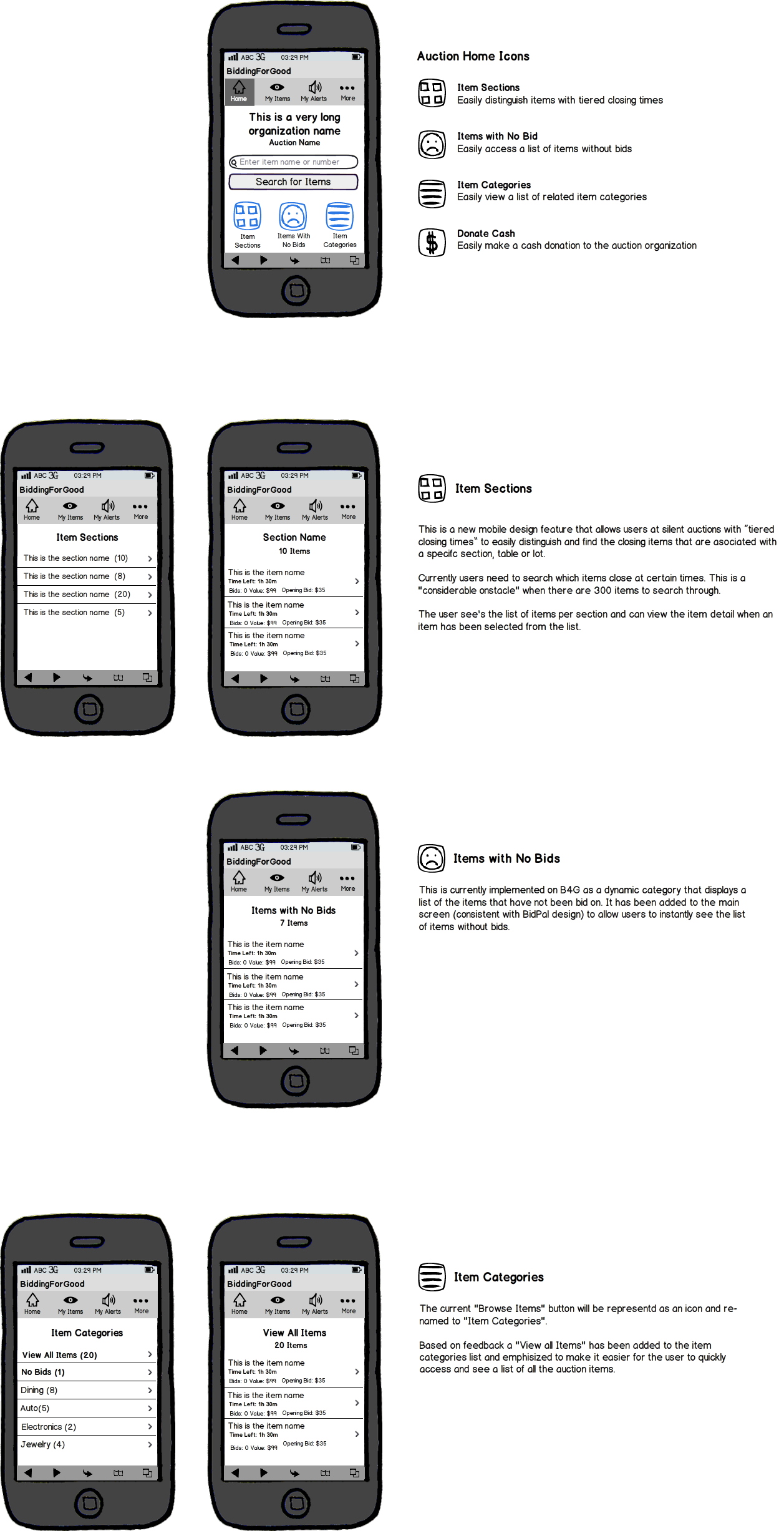 Image depicting a wireframe of the mobile home screen design